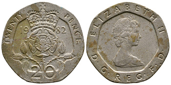 Великобритания 20 пенсов 1982 Елизавета II (1952-2022) KM 931, Spink 4230 (G1) медно-никель 4179-652
