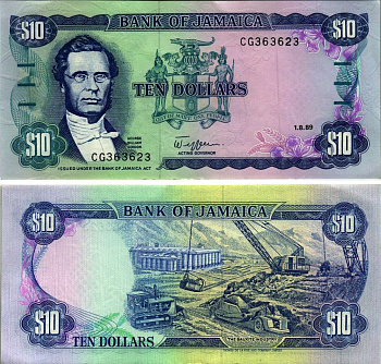 Ямайка 10 долларов 1989 Джордж Вильям Гордон, бокситовая промышленность Pick 71с бумага аUNC 6299-42-1-1