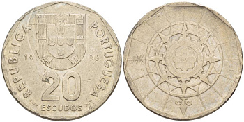 ПОРТУГАЛИЯ 20 ЭСКУДО 1986 INCM KM 634.1 медно-никель 4551-1033