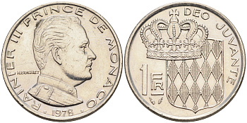 Монако 1 франк 1978 Ренье III (1949-2005) KM 140 никель    4177-331