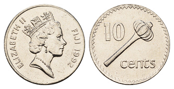 Фиджи 10 центов 1992 KM 52a цинк плакированная никелем UNC 4119-545