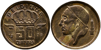 БЕЛЬГИЯ 50 САНТИМОВ 1973 BELGIQUE KM 148.1 бронза 4387-639