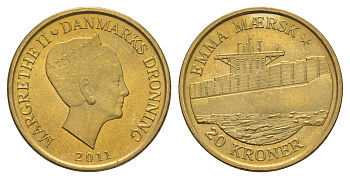 Дания 20 крон 2011 Корабли - Эмма Маэрск KM 942 алюминиевая бронза UNC 4650-921