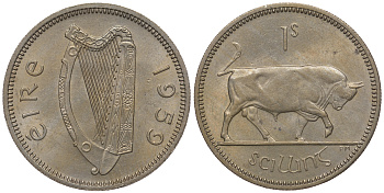 ИРЛАНДИЯ 1 ШИЛЛИНГ 1959 БЫК KM 14a медно-никель 4390-321