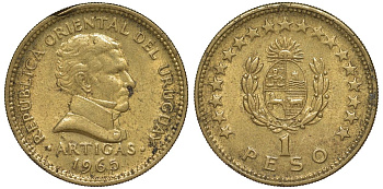 Уругвай 1 песо 1965 KM 46 алюминиевая бронза 24-812