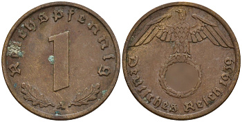 Германия 1 рейхспфенниг 1939 A KM 89, J. 361 бронза 4147-1162