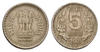 Индия 5 рупий 2001 KM 154.1 медно-никель 4572-533