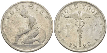 Бельгия 1 франк 1923 Belgie, Альберт I (1909-1934) KM 90 никель 119-416
