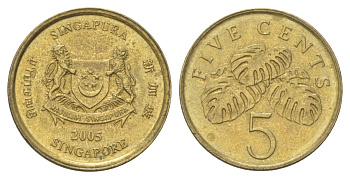 Сингапур 5 центов 2005 KM 99 алюминиевая бронза aUNC 4627-969