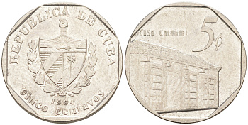 Куба 5 сентаво 1994 Casa Colonial KM 575.1 сталь плакированная никелем 63-314