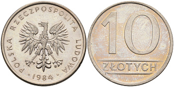 Польша 10 злотых 1984 MW, Народная Республика KM 152.1, Parchimowicz 243a медно-никель 4563-126