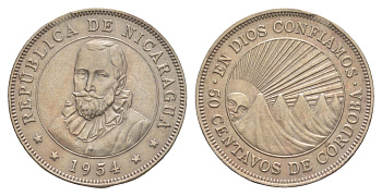Никарагуа 50 сентаво 1954 KM 19.1 медно-никель aUNC 1528-1334