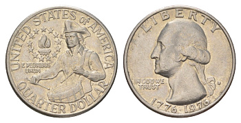 США 25 центов (квотер, 1/4 доллара) 1976 D, 200 лет независимости (1776-1976), Вашингтон, барабанщик KM 204 медь плакированный медно-никелем 4628-1112