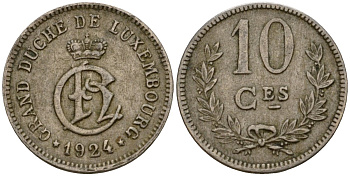 Люксембург 10 сантимов 1924 Шарлотта (1918-1964) KM 34 медно-никель 4575-1253