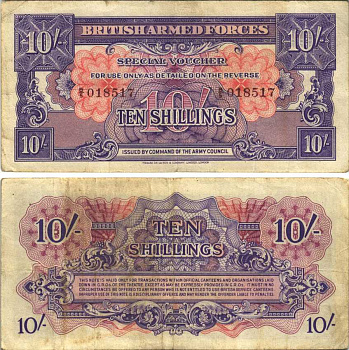 АНГЛИЯ 10 ШИЛЛИНГОВ 1946 ПЕРВАЯ СЕРИЯ, ДЛЯ ВООРУЖЕННЫХ СИЛ, СПЕЦИАЛЬНЫЙ ВАУЧЕР Pick M14a бумага VF 7207-16-3