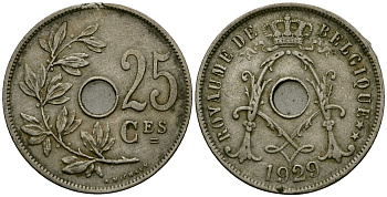Бельгия 25 сантимов 1929 Belgique KM 68 медно-никель 4165-616