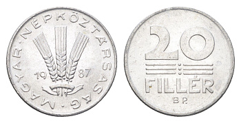 Венгрия 20 филлеров 1987 BP KM 573 алюминий 4668-112