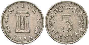 Мальта 5 центов 1972 KM 10 медно-никель 183-1146