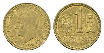 Испания 1 песета 1980 (82) чемпионат мира по футболу в Испании 1982 года, Хуан Карлос I (1975-2014) KM 816 алюминиевая бронза 4674-451