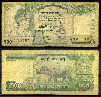 Непал 100 рупий 2006 Король Гьянендра, носорог, подпись Bijay Nath Bhattarai Pick 57 бумага 8590-23-1-1