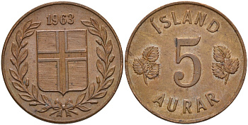 Исландия 5 эре 1963 KM 9 бронза 4148-246