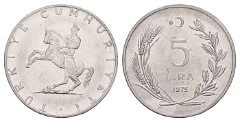 Турция 5 лир 1975 KM 905 нержавеющая сталь 4653-423