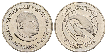 Тонга 1 паанга 1986 25 лет Всемирному фонду дикой природы KM 128 медно-никель BU 4184-1131