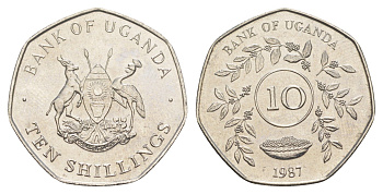 Уганда 10 шиллингов 1987 KM 30 сталь плакированная никелем UNC 4163-246
