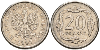 Польша 20 грошей 1997 MW KM 280 медно-никель 192-636