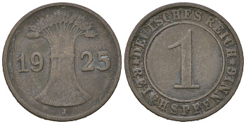 Германия 1 рейхспфенниг 1925 J KM 37 бронза 4617-356