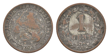 Нидерланды 1 цент 1901 Вильгельмина (1890-1948) KM 131 бронза 73-131
