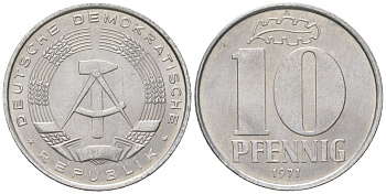 ГДР 10 пфеннигов 1971 A KM 10 алюминий aUNC 201-1014
