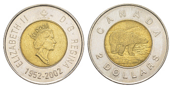 Канада 2 доллара 2002 Золотой юбилей Елизаветы II KM 449 биметалл aUNC 4631-837