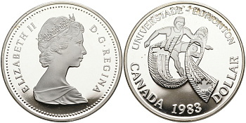 Канада 1 доллар 1983 XII летняя Универсиада в Эдмонтоне KM 138 серебро UNC 1095-4-63