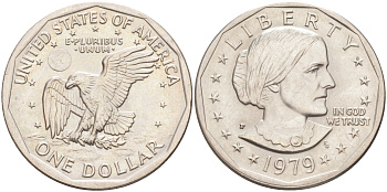 США 1 доллар 1979 Сьюзен Энтони KM 207 медь плакированная медно-никелем 4111-842