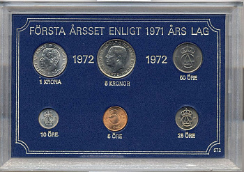 Швеция набор из 6 монет 1972 Густав VI Адольф (1950-1973) официальный набор монетного двора UNC 2-4-1-14