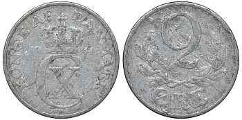 Дания 2 эре 1941 Кристиан X (1912-1947) KM 833 алюминий 4163-245