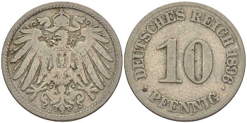 ГЕРМАНИЯ 10 ПФЕННИГОВ 1896 J KM 12, J. 13 медно-никель 4401-957