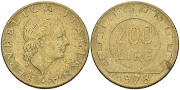 Италия 200 лир 1978 R, шестерня KM 105 алюминиевая бронза 4573-822