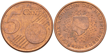 НИДЕРЛАНДЫ 5 ЕВРОЦЕНТОВ 2006 БЕАТРИКС KM 226 сталь плакированная медью 4543-232