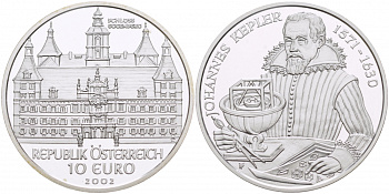 Австрия 10 евро 2002 замок Эггенберг, Иоганн Кеплер KM 3099 серебро PROOF 1087-4-32