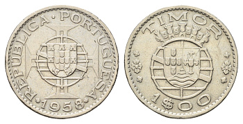 Португальский Тимор 1 эскудо 1958 год-тип KM 13 медь цинк никель 4671-754
