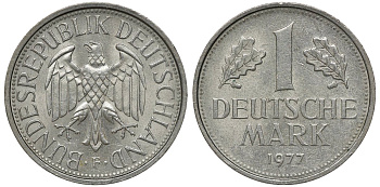 ФРГ 1 МАРКА 1977 F J 385, KM 110 медно-никель aUNC 72-855