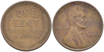 США 1 ЦЕНТ 1940 ЛИНКОЛЬН KM 132 бронза 3309-442