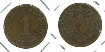 ГЕРМАНИЯ 1 ПФЕННИГ 1895 J KM 10, J. 10 медь 701-132