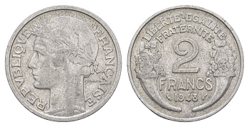 Франция 2 франка 1948 KM 886a алюминий 4543-212