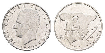 Испания 2 песеты 1984 Хуан Карлос I (1975-2014) KM 822 алюминий UNC 4176-115
