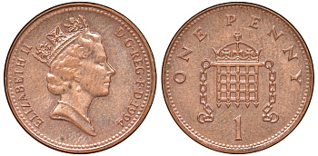 Великобритания 1 пенни 1994 Елизавета II (1952-2022) KM 935a, Spink 4391 (B4) сталь плакированная медью 51-2431