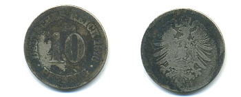 ГЕРМАНИЯ 10 ПФЕННИГОВ 1876 C, СТАРОГЕРБОВКА, KM 4, J. 4 медно-никель 4379-768