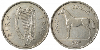 Ирландия 1/2 кроны 1941 лошадь KM 16 серебро    00-806-04